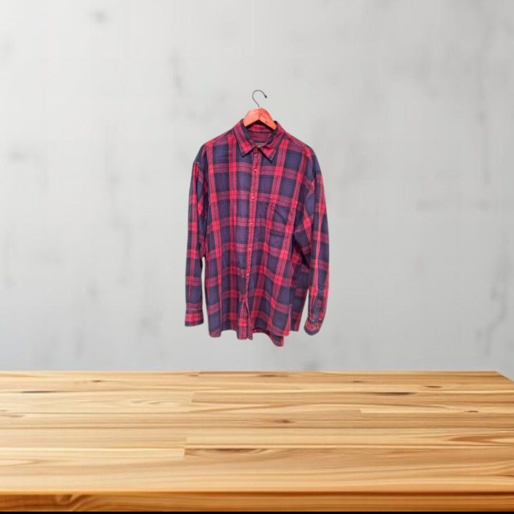 Timberland Men Red Navy Blue Plaid Button Up Shirt Long Sleeve Size XL/XXL
